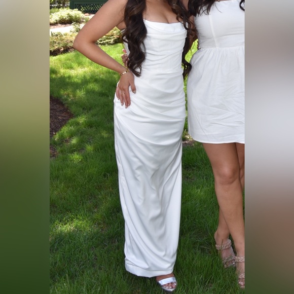 Fashion Nova Satin Heart Maxi Dress - White - Picture 2 of 5